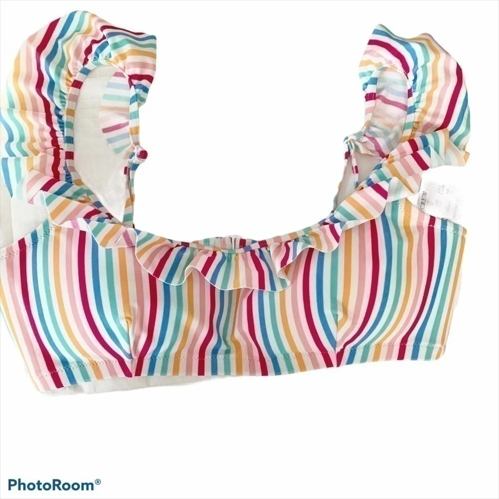 𝅺JCREW Factory Striped Ruffle Swimsuit Top NWTSizeM